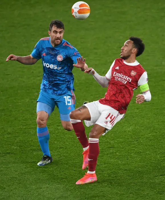 Framed Print : Arsenal's Aubameyang in Empty Europa League Clash Against Olympiacos