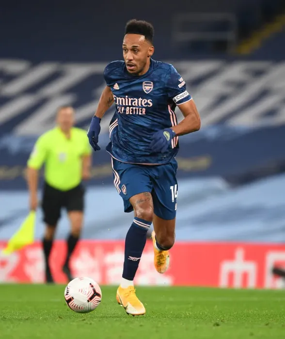 Framed Print : Arsenal's Aubameyang Faces Manchester City in Empty Etihad Stadium (2020-21 Premier League)
