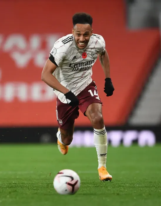 Framed Print : Arsenal's Aubameyang Faces Manchester United in Empty Old Trafford (2020-21 Premier League)