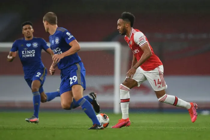 Framed Print : Arsenal's Aubameyang Faces Off Against Leicester City in Premier League Showdown