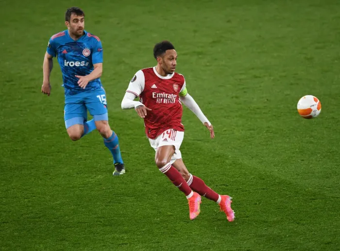 Framed Print : Arsenal's Aubameyang Faces Off Against Olympiacos in Empty Europa League Clash Framed Print : Arsenal's Aubameyang Faces Off Against Olympiacos in Empty Europa League Clash