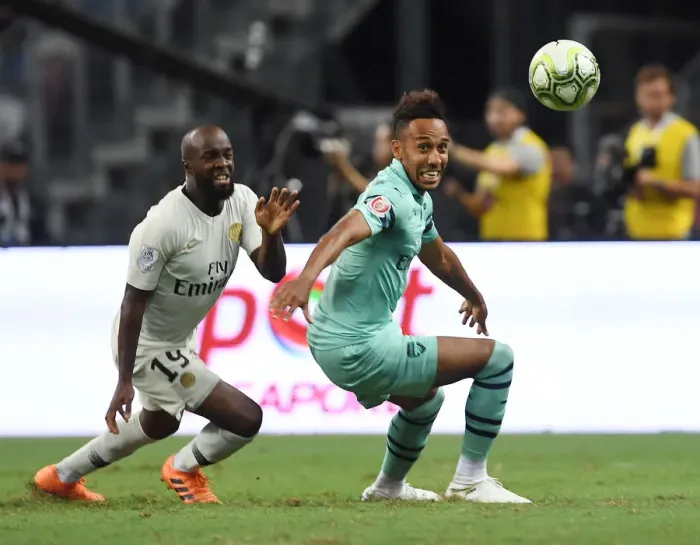 Framed Print : Arsenal's Aubameyang Faces Off Against PSG's Diarra in International Champions Cup Clash Framed Print : Arsenal's Aubameyang Faces Off Against PSG's Diarra in International Champions Cup Clash