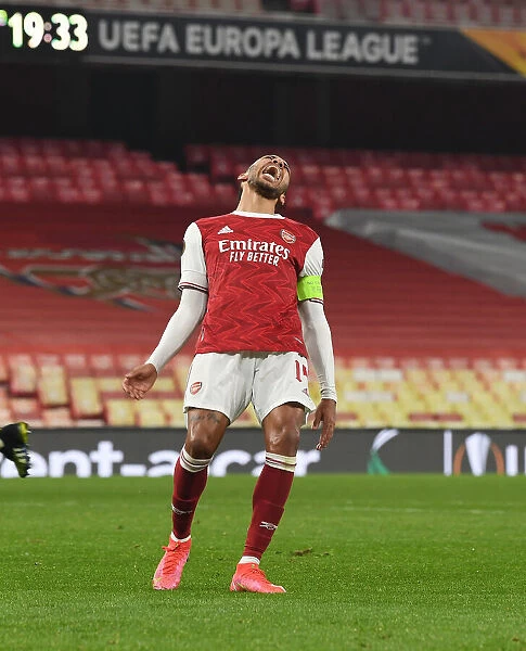 Arsenal's Aubameyang Frustrated in Empty Emirates During Europa League Clash Against Olympiacos
