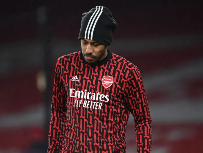 Framed Print : Arsenal's Aubameyang Gears Up for Palace Clash Amid Emirates Stadium Silence (Arsenal v Crystal Palace, 2021)