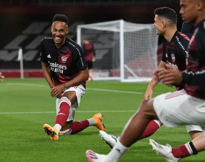Framed Print : Arsenal's Aubameyang Gears Up: Arsenal vs West Ham United, Premier League 2020-21