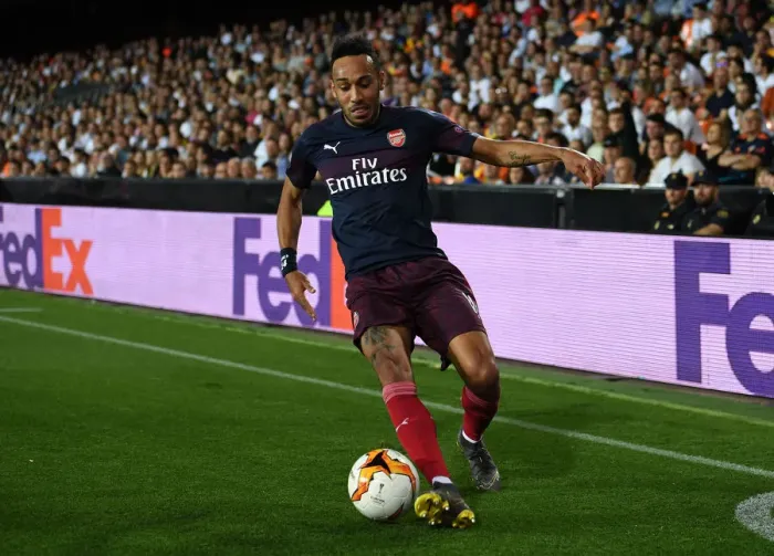 Framed Print : Arsenal's Aubameyang Goes Head-to-Head with Valencia in Europa League Semi-Final Clash