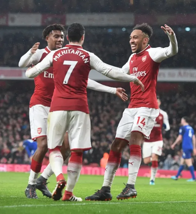 Framed Print : Arsenal's Aubameyang, Iwobi, and Mkhitaryan Celebrate Goals Against Everton Framed Print : Arsenal's Aubameyang, Iwobi, and Mkhitaryan Celebrate Goals Against Everton