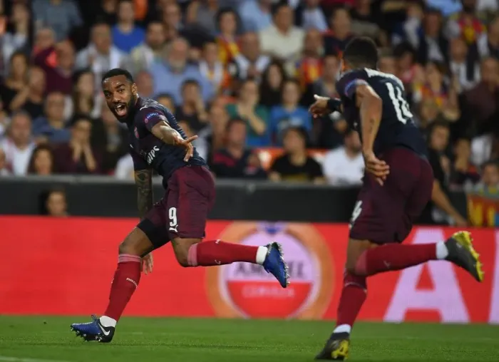 Framed Print : Arsenal's Aubameyang and Lacazette Celebrate Goal in Europa League Semi-Final vs Valencia