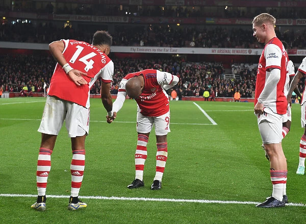 Arsenal's Aubameyang and Lacazette Celebrate Goals Against Aston Villa (2021-22)