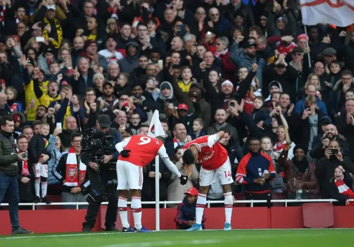 Framed Print : Arsenal's Aubameyang and Lacazette: Celebrating a Goal-Scoring Milestone Against Chelsea in the Premier League Framed Print : Arsenal's Aubameyang and Lacazette: Celebrating a Goal-Scoring Milestone Against Chelsea in the Premier League