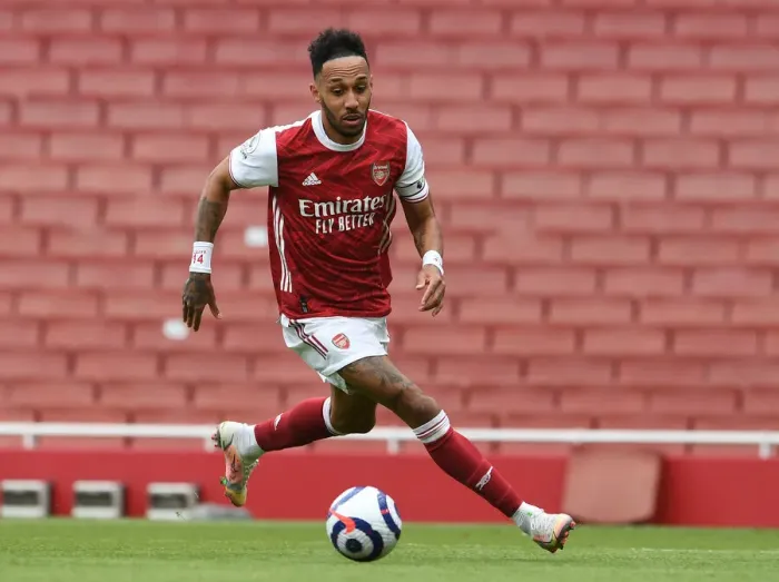 Framed Print : Arsenal's Aubameyang Leads the Charge: Arsenal vs Brighton & Hove Albion (2020-21 Premier League Showdown)