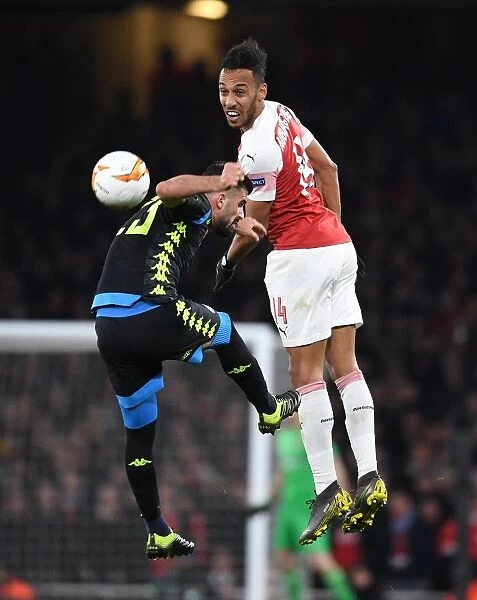Arsenal's Aubameyang Leaps Past Napoli's Hysaj in Europa League Quarterfinal Clash
