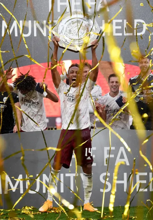 Framed Print : Arsenal's Aubameyang Lifts FA Community Shield after Victory over Liverpool Framed Print : Arsenal's Aubameyang Lifts FA Community Shield after Victory over Liverpool