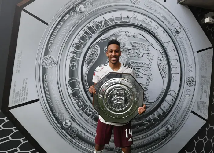 Framed Print : Arsenal's Aubameyang Lifts FA Community Shield after Victory over Liverpool Framed Print : Arsenal's Aubameyang Lifts FA Community Shield after Victory over Liverpool