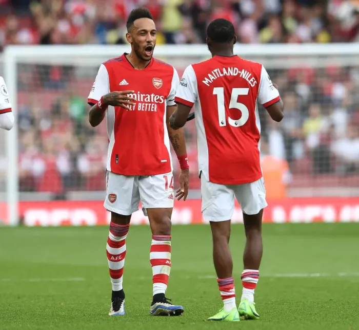 Framed Print : Arsenal's Aubameyang and Maitland-Niles Celebrate Victory over Norwich City