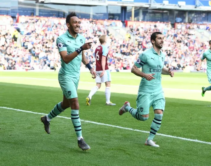Framed Print : Arsenal's Aubameyang and Mkhitaryan: A Dynamic Duo Celebrates Their Goal Against Burnley (2018-19)