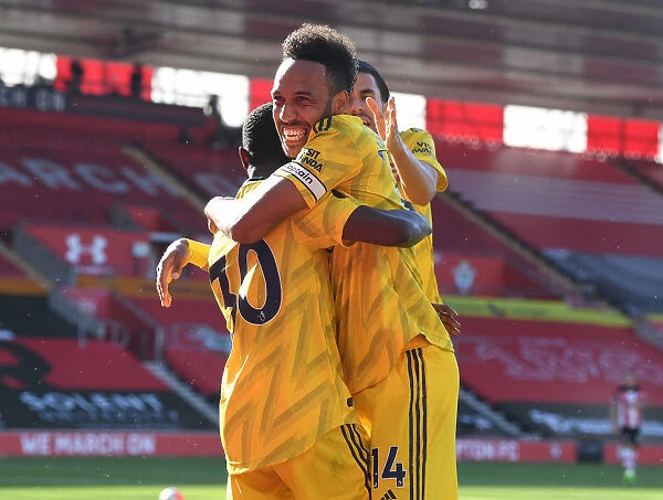 Arsenal's Aubameyang and Nketiah Celebrate Goal Against Southampton (2019-20)