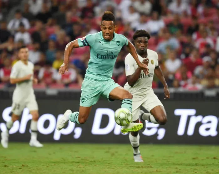 Framed Print : Arsenal's Aubameyang Outwits Mbe Soh: A Tactical Duel in Arsenal vs. PSG's International Champions Cup Clash Framed Print : Arsenal's Aubameyang Outwits Mbe Soh: A Tactical Duel in Arsenal vs. PSG's International Champions Cup Clash