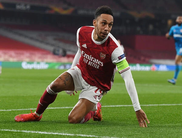 Arsenal's Aubameyang Plays in Empty Emirates Stadium Against Olympiacos during Europa League Match Amid Pandemic