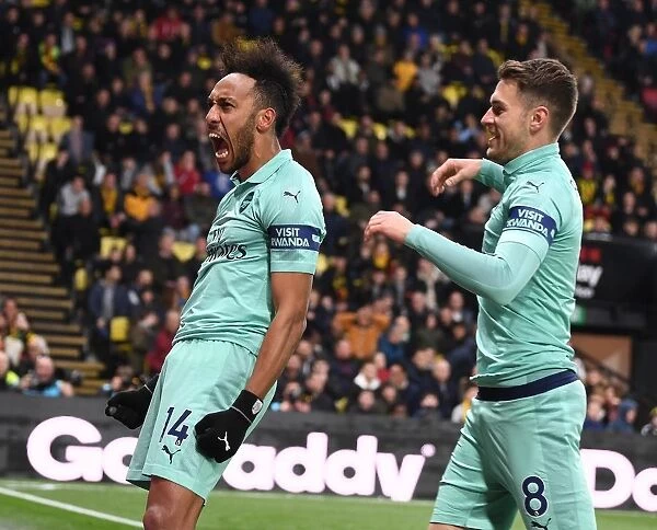 Arsenal's Aubameyang and Ramsey: Celebrating a Goal Against Watford (2018-19)