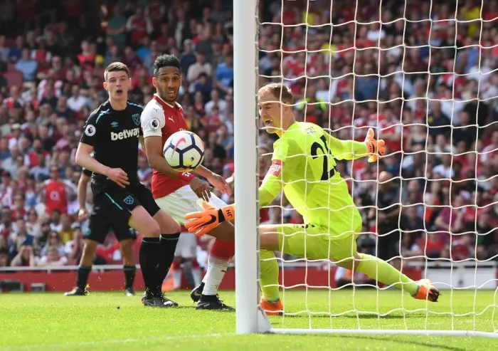 Framed Print : Arsenal's Aubameyang and Ramsey Score Against West Ham: Hart Looks On Framed Print : Arsenal's Aubameyang and Ramsey Score Against West Ham: Hart Looks On