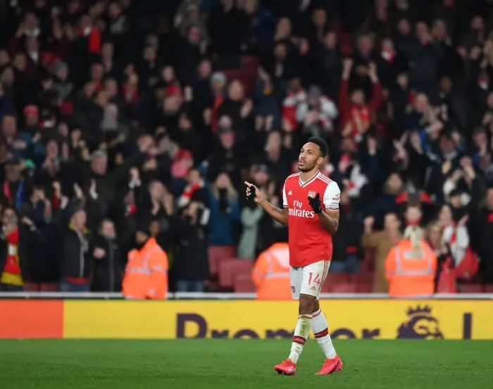 Framed Print : Arsenal's Aubameyang Reacts After Arsenal vs. Everton Premier League Clash (2019-20) Framed Print : Arsenal's Aubameyang Reacts After Arsenal vs. Everton Premier League Clash (2019-20)