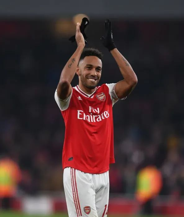 Framed Print : Arsenal's Aubameyang Reacts After Arsenal vs Manchester United, Premier League 2019-2020