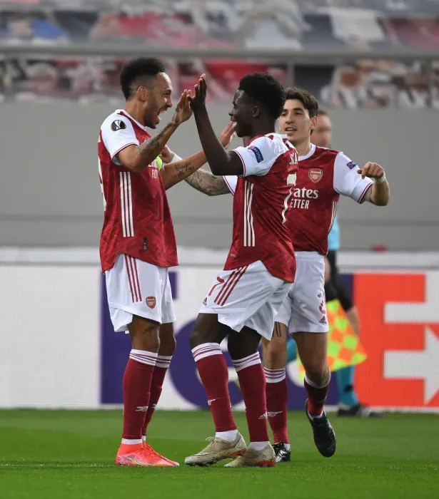 Framed Print : Arsenal's Aubameyang and Saka: Celebrating Goal in Europa League Victory over SL Benfica Framed Print : Arsenal's Aubameyang and Saka: Celebrating Goal in Europa League Victory over SL Benfica