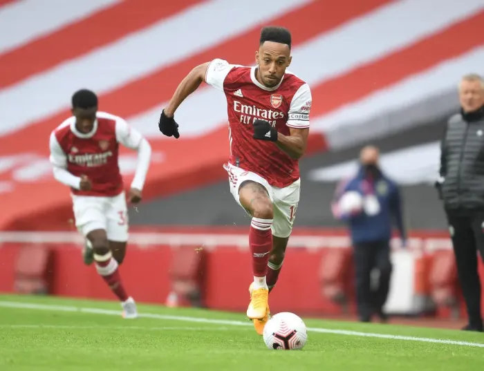 Framed Print : Arsenal's Aubameyang Scores Alone: Emirates Stadium's Empty Goal (2020-21)