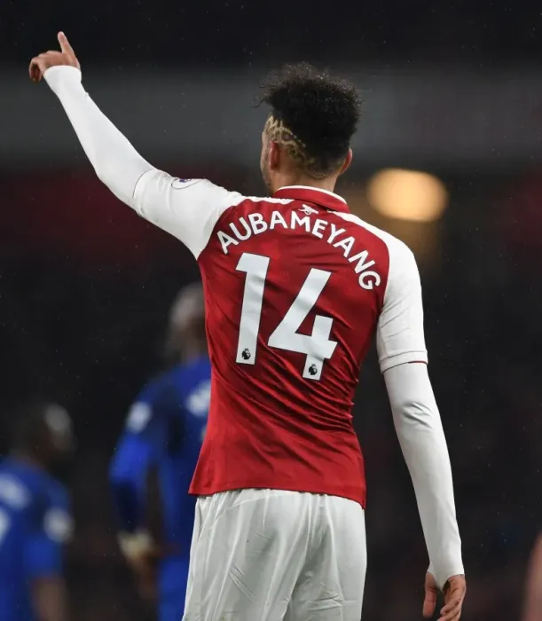 Framed Print : Arsenal's Aubameyang Scores Brace: Arsenal's Victory over Everton (2018)