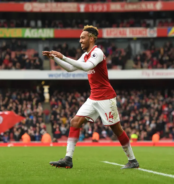 Framed Print : Arsenal's Aubameyang Scores Brace Against Stoke City in Premier League Framed Print : Arsenal's Aubameyang Scores Brace Against Stoke City in Premier League