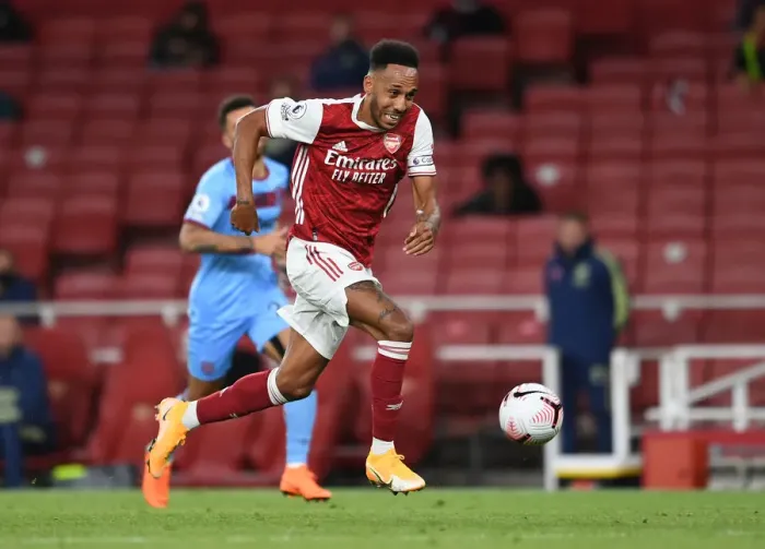 Framed Print : Arsenal's Aubameyang Scores Brilliant Goal in Arsenal vs. West Ham United: 2020-21 Premier League Showdown