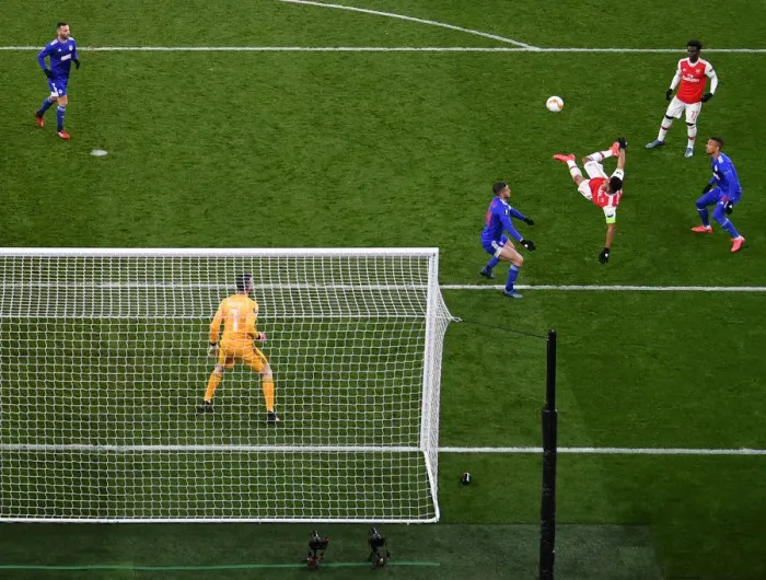 Framed Print : Arsenal's Aubameyang Scores Decisive Goal: Europa League Victory over Olympiacos Framed Print : Arsenal's Aubameyang Scores Decisive Goal: Europa League Victory over Olympiacos