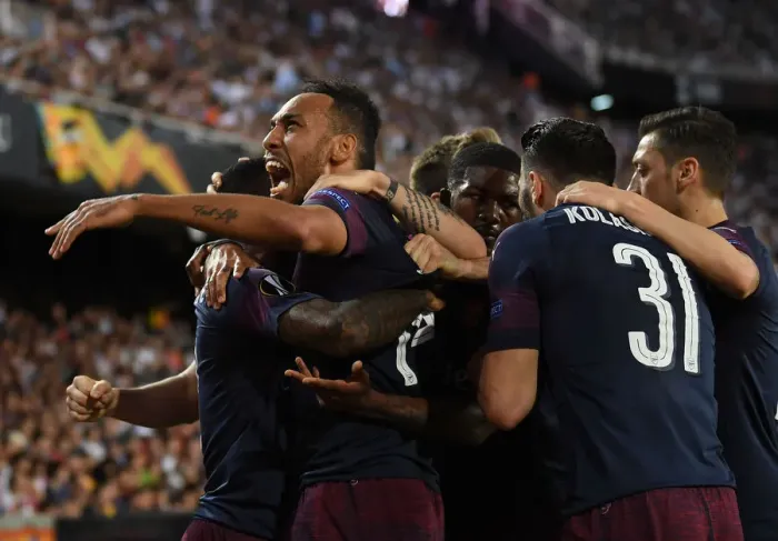 Framed Print : Arsenal's Aubameyang Scores in Europa League Semi-Final against Valencia Framed Print : Arsenal's Aubameyang Scores in Europa League Semi-Final against Valencia