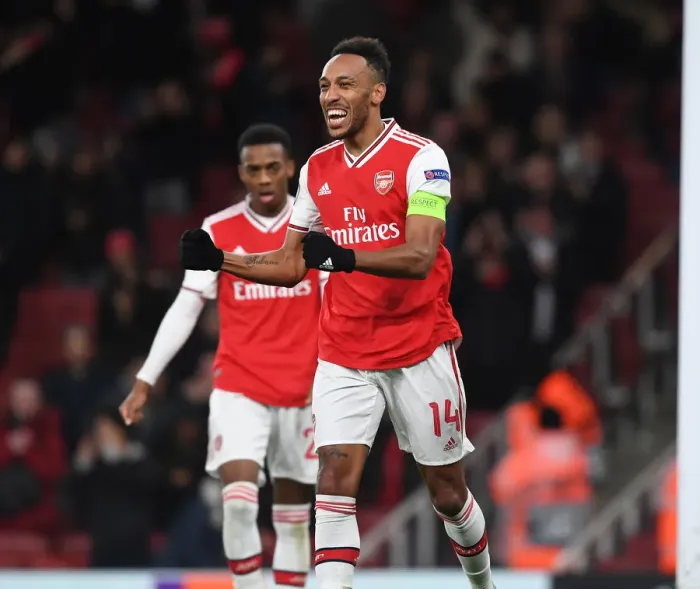 Framed Print : Arsenal's Aubameyang Scores in Europa League Victory over Eintracht Frankfurt