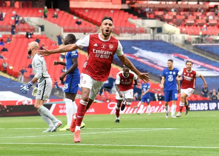 Framed Print : Arsenal's Aubameyang Scores in Empty FA Cup Final: Arsenal 2-0 Chelsea (2020)