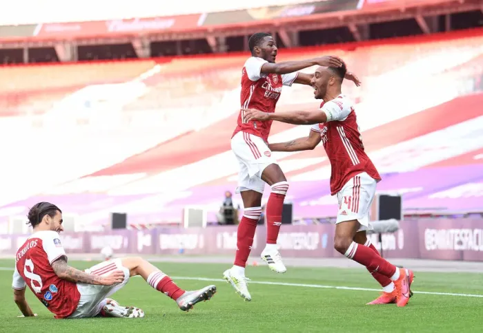Framed Print : Arsenal's Aubameyang Scores in Empty FA Cup Final Against Chelsea Framed Print : Arsenal's Aubameyang Scores in Empty FA Cup Final Against Chelsea