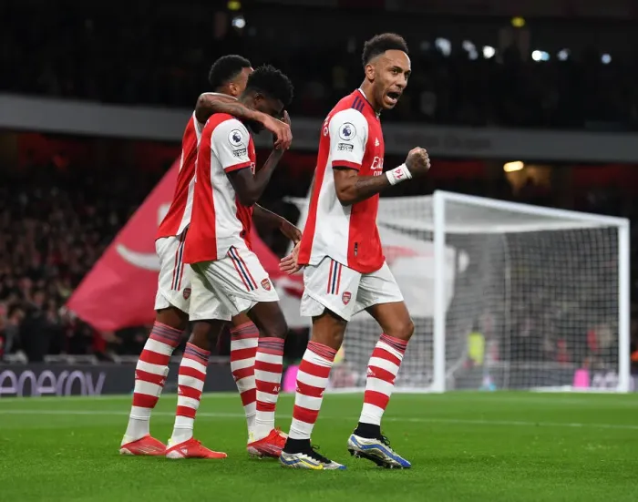 Framed Print : Arsenal's Aubameyang Scores First Goal in 2021-22 Premier League: Arsenal vs. Aston Villa