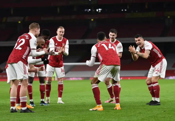 Framed Print : Arsenal's Aubameyang Scores First Goal in Empty Emirates Against Newcastle (2020-21)