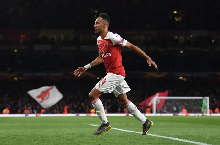 Framed Print : Arsenal's Aubameyang Scores Third Goal in Europa League Semi-Final vs Valencia