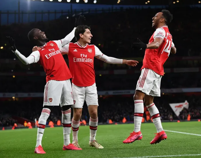 Framed Print : Arsenal's Aubameyang Scores Third Goal Against Everton in 2019-20 Premier League