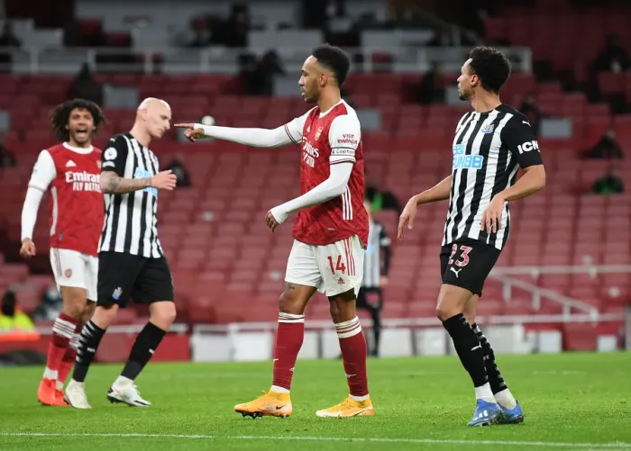 Framed Print : Arsenal's Aubameyang Scores Third Goal vs. Newcastle United (2021) Framed Print : Arsenal's Aubameyang Scores Third Goal vs. Newcastle United (2021)