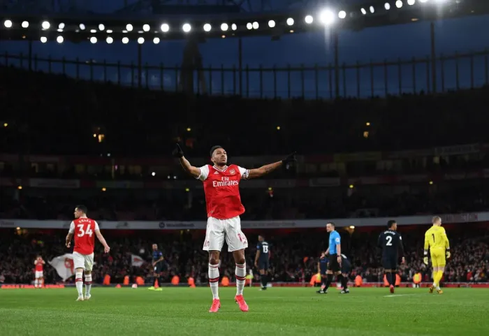 Framed Print : Arsenal's Aubameyang Scores Hat-trick: Arsenal 3-2 Everton (Premier League 2019-20)