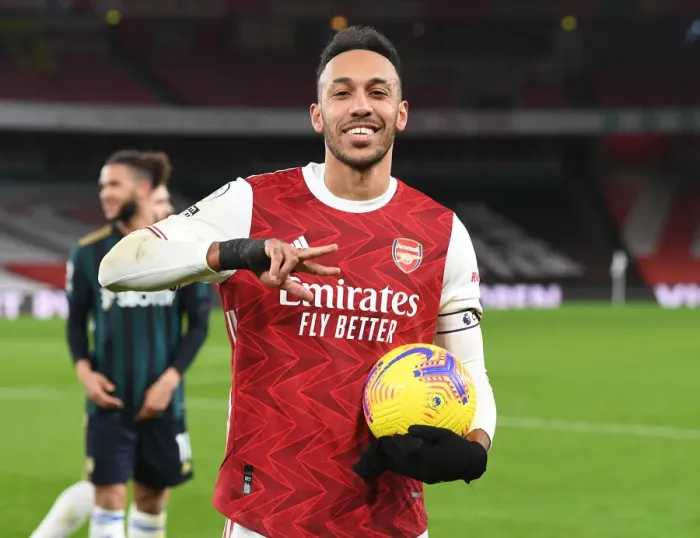 Framed Print : Arsenal's Aubameyang Scores Hat-Trick Against Leeds United in Premier League Framed Print : Arsenal's Aubameyang Scores Hat-Trick Against Leeds United in Premier League