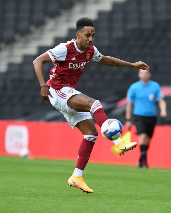 Framed Print : Arsenal's Aubameyang Scores in MK Dons Pre-Season Win