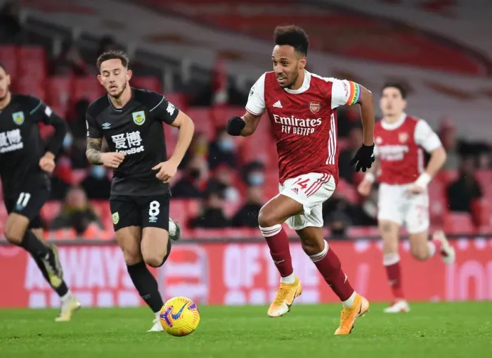 Framed Print : Arsenal's Aubameyang Scores Past Burnley's Brownhill in 2020-21 Premier League Match Framed Print : Arsenal's Aubameyang Scores Past Burnley's Brownhill in 2020-21 Premier League Match