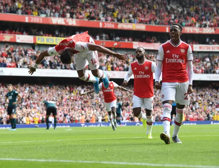 Framed Print : Arsenal's Aubameyang Scores Second Goal Against Burnley in 2019-20 Premier League