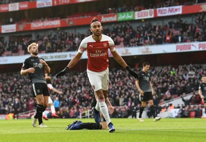 Framed Print : Arsenal's Aubameyang Scores Second Goal Against Burnley in Premier League Framed Print : Arsenal's Aubameyang Scores Second Goal Against Burnley in Premier League