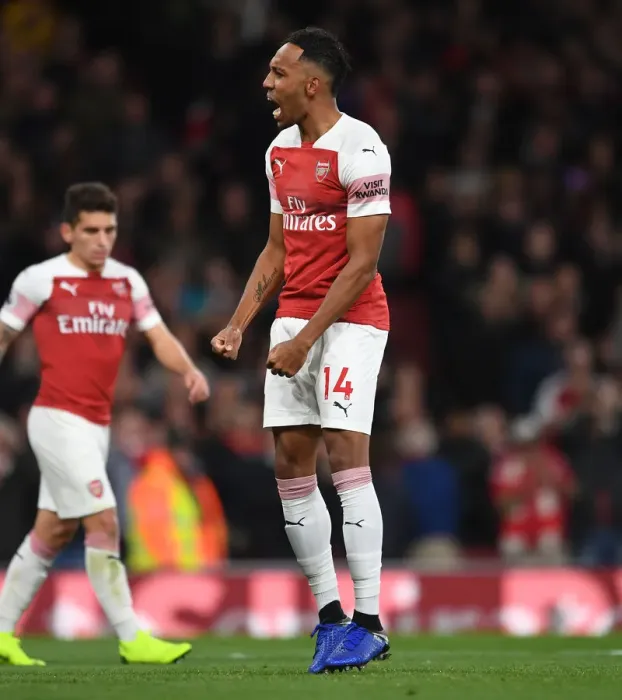 Framed Print : Arsenal's Aubameyang Scores Second Goal Against Leicester City (2018-19)