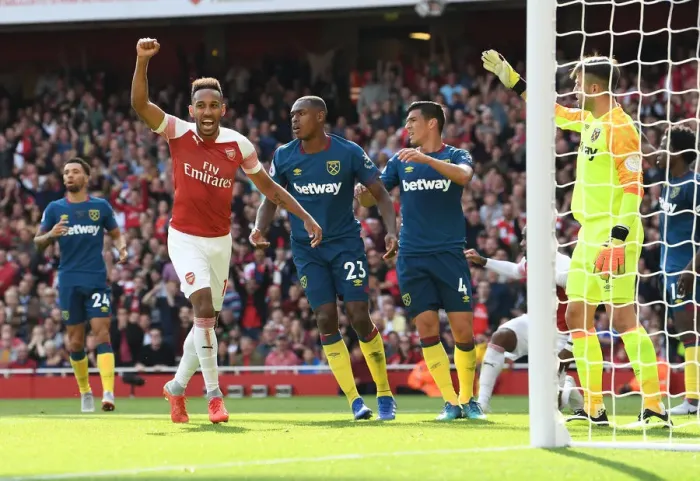 Framed Print : Arsenal's Aubameyang Scores Second Goal vs. West Ham United (2018-19)